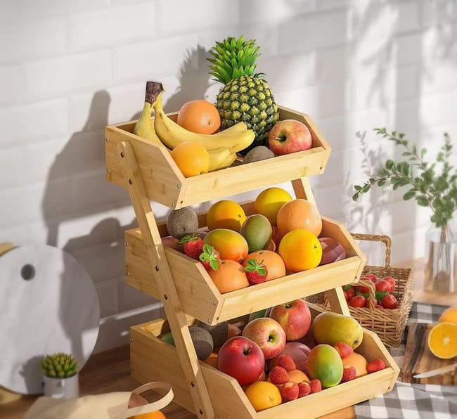 Panier à Fruits en Bambou à 3 Niveaux