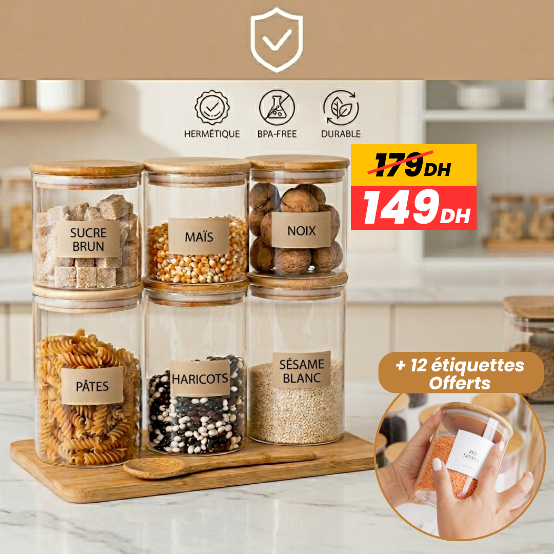 Set de 6 Bocaux Hermétiques en Verre (400 ml & 650 ml)