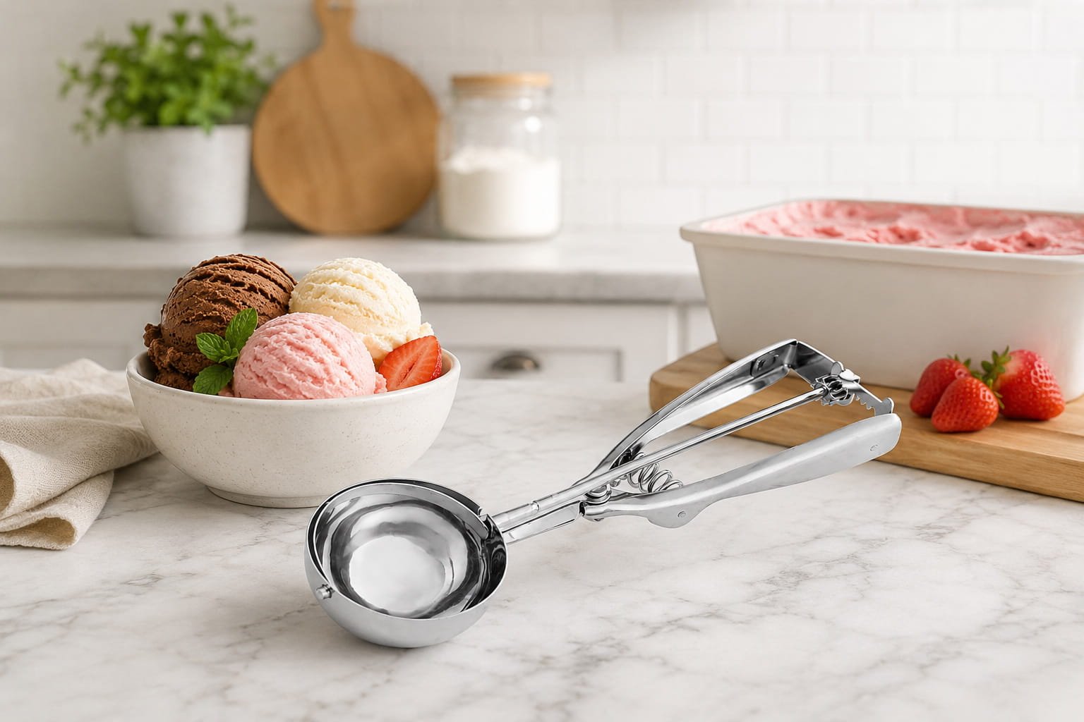 Cuillère à Glace avec Gâchette en Acier Inoxydable – 22 cm