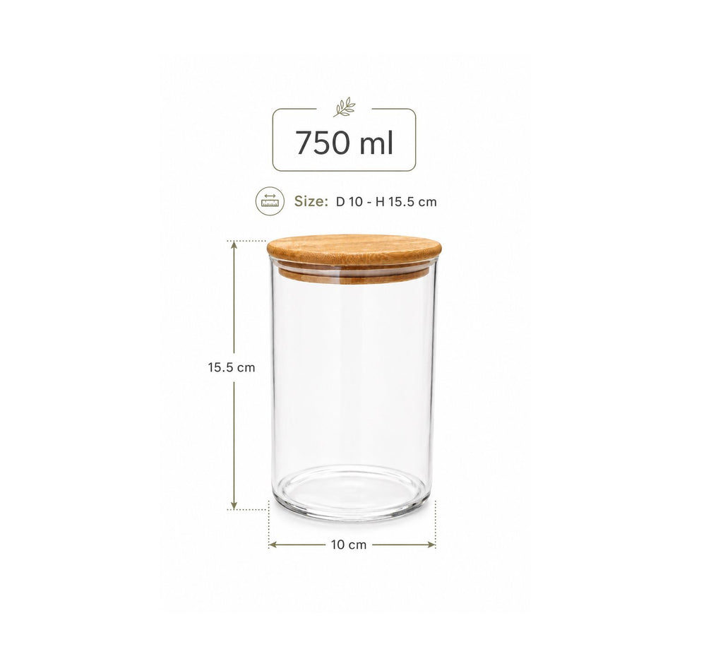 Bocal en Verre Rond 750ML avec Couvercle en Bambou Hermétique