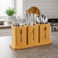 Porte-Couverts en Bambou avec 3 Compartiments et Plateau