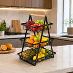 Organisateur à Fruits à 3 Niveaux avec Poignée en Bois