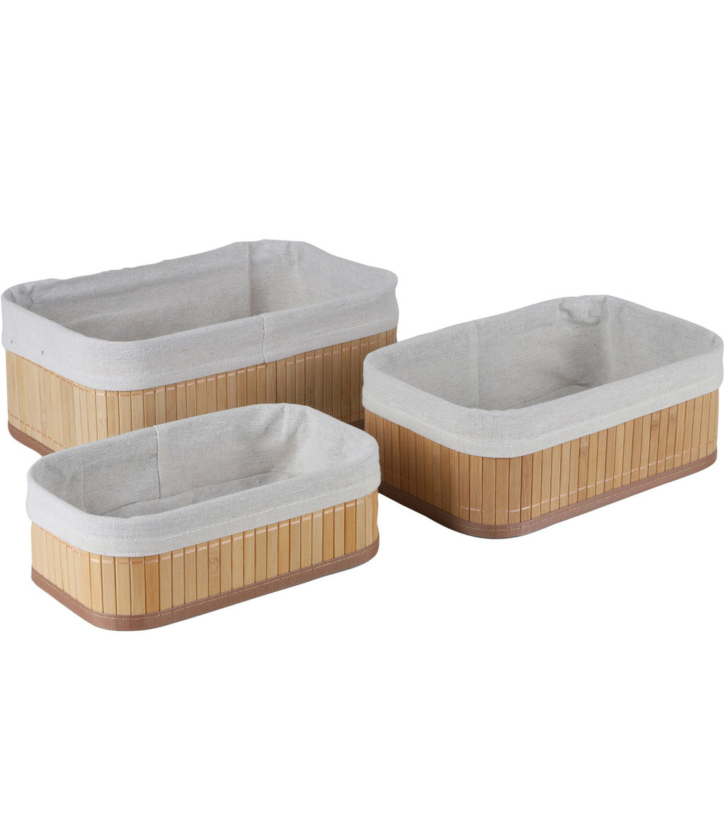 Set de 3 Paniers de Rangement en Bambou avec Intérieur Tissu