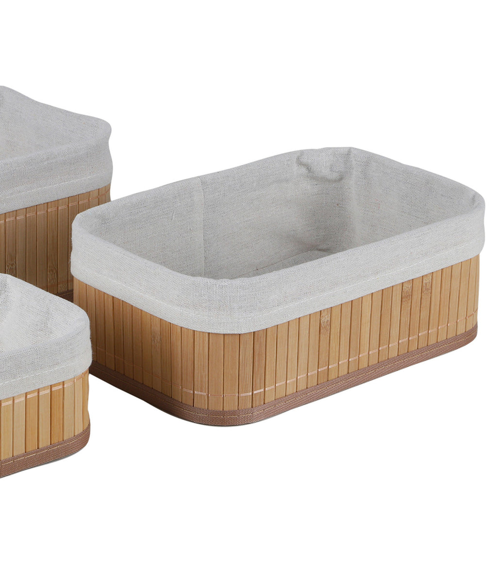 Set de 3 Paniers de Rangement en Bambou avec Intérieur Tissu