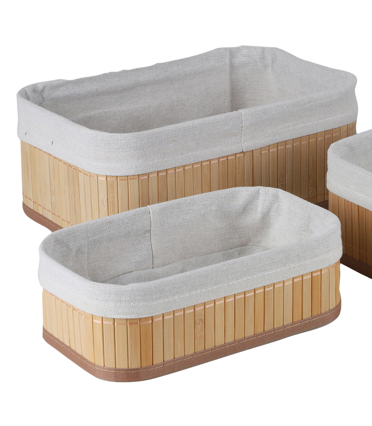 Set de 3 Paniers de Rangement en Bambou avec Intérieur Tissu