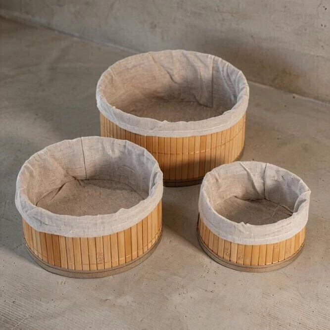 Set de 3 Paniers de Rangement en Bambou avec Intérieur Tissu