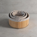 Set de 3 Paniers de Rangement en Bambou avec Intérieur Tissu