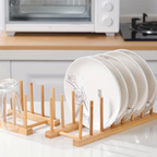 Support de Rangement Multifonction en Bambou – Porte-Assiettes, Couvercles & Ustensiles