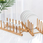 Support de Rangement Multifonction en Bambou – Porte-Assiettes, Couvercles & Ustensiles