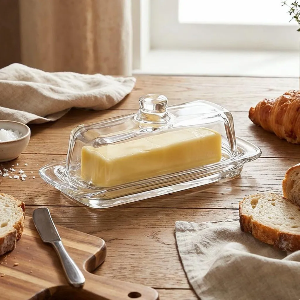 Beurrier en Verre Transparent avec Couvercle