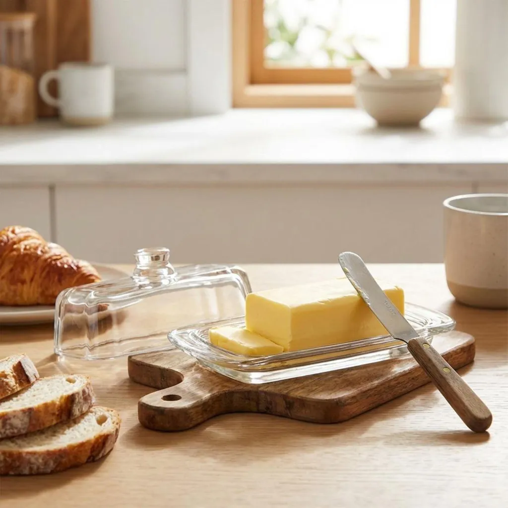 Beurrier en Verre Transparent avec Couvercle